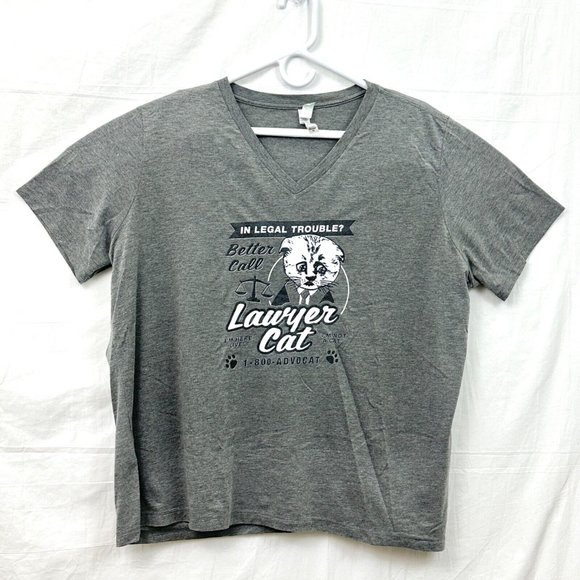 In Legal Trouble? Better Call Lawyer Cat Women XXL V-Neck Tee Gray Bella+Canvas - Picture 1 of 7